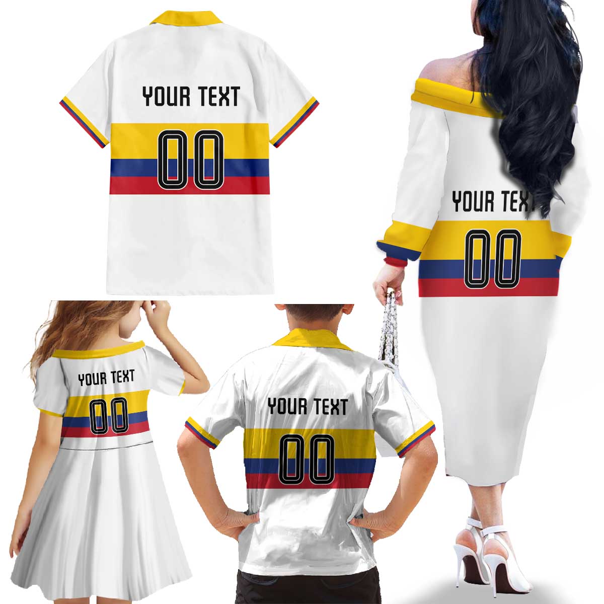 Custom Football 2024 Colombia 100th Anniversary Family Matching Off The Shoulder Long Sleeve Dress and Hawaiian Shirt Limited Edition