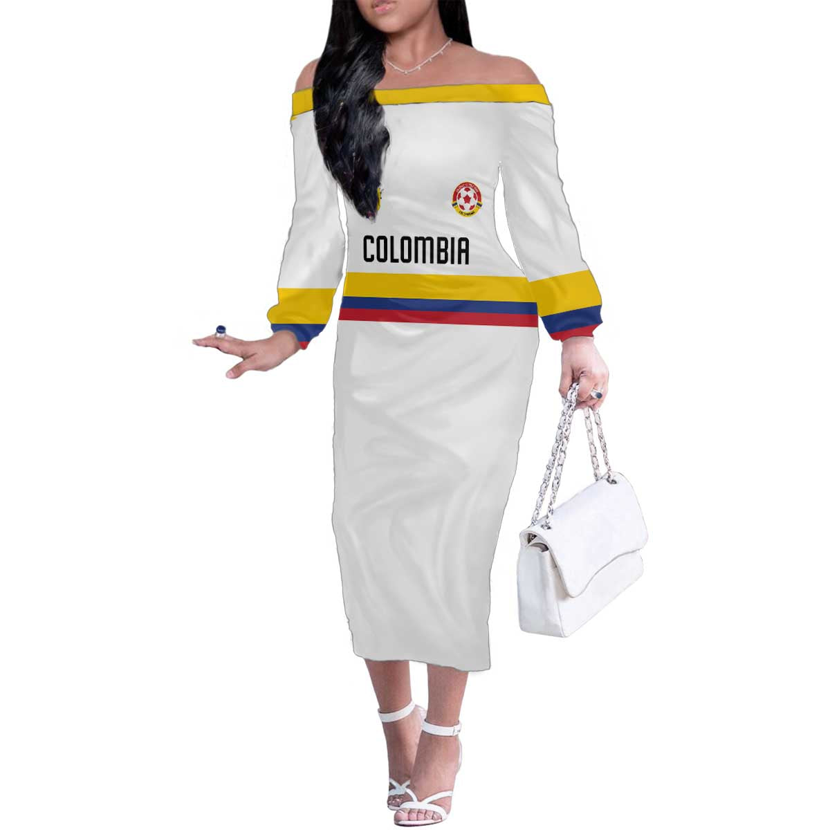Custom Football 2024 Colombia 100th Anniversary Family Matching Off The Shoulder Long Sleeve Dress and Hawaiian Shirt Limited Edition