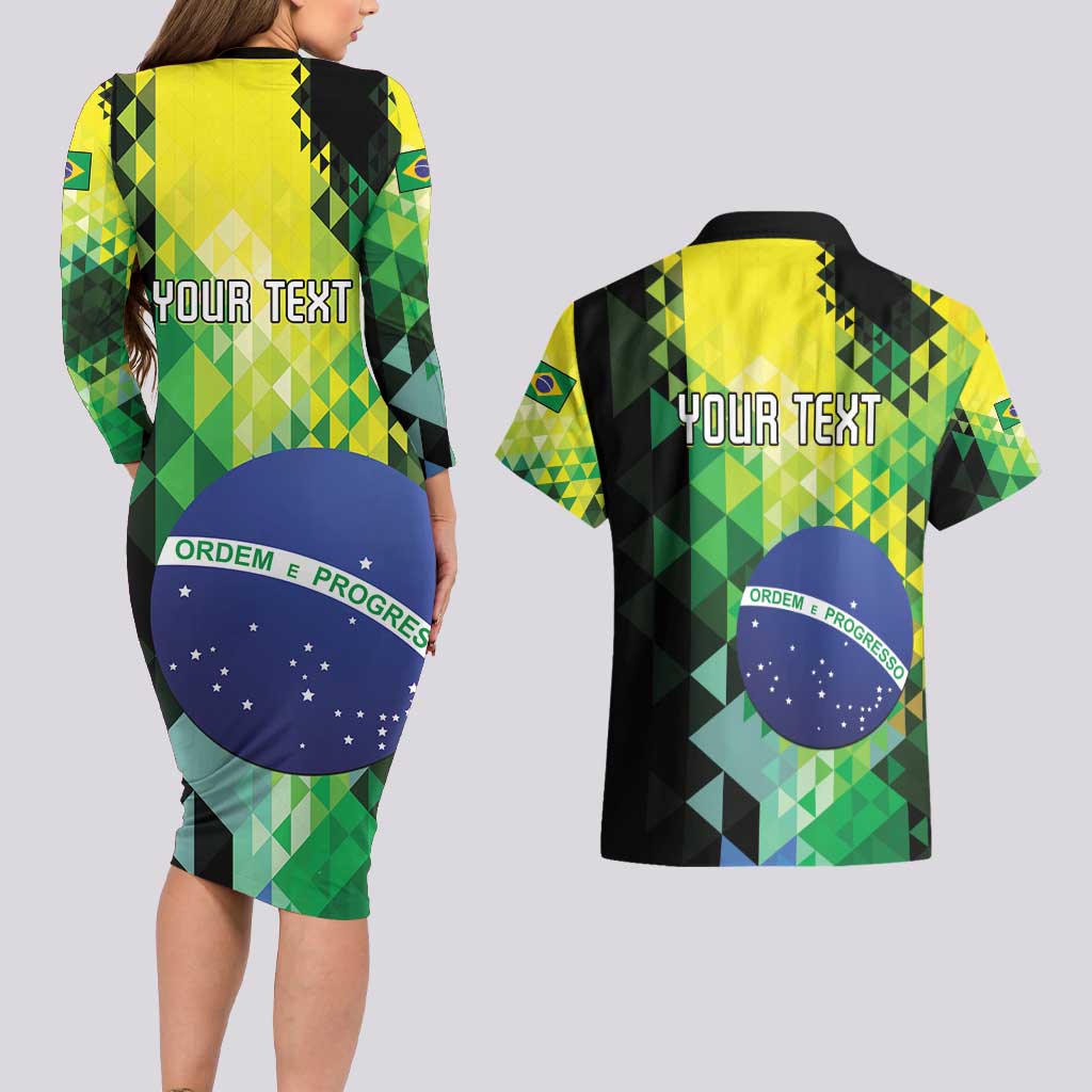 Personalized Brasil Couples Matching Long Sleeve Bodycon Dress and Hawaiian Shirt Dynamic Sporty Style