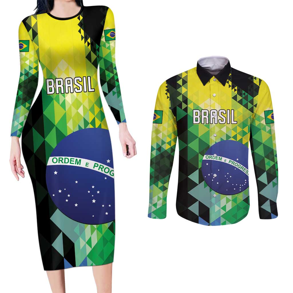 Personalized Brasil Couples Matching Long Sleeve Bodycon Dress and Long Sleeve Button Shirt Dynamic Sporty Style
