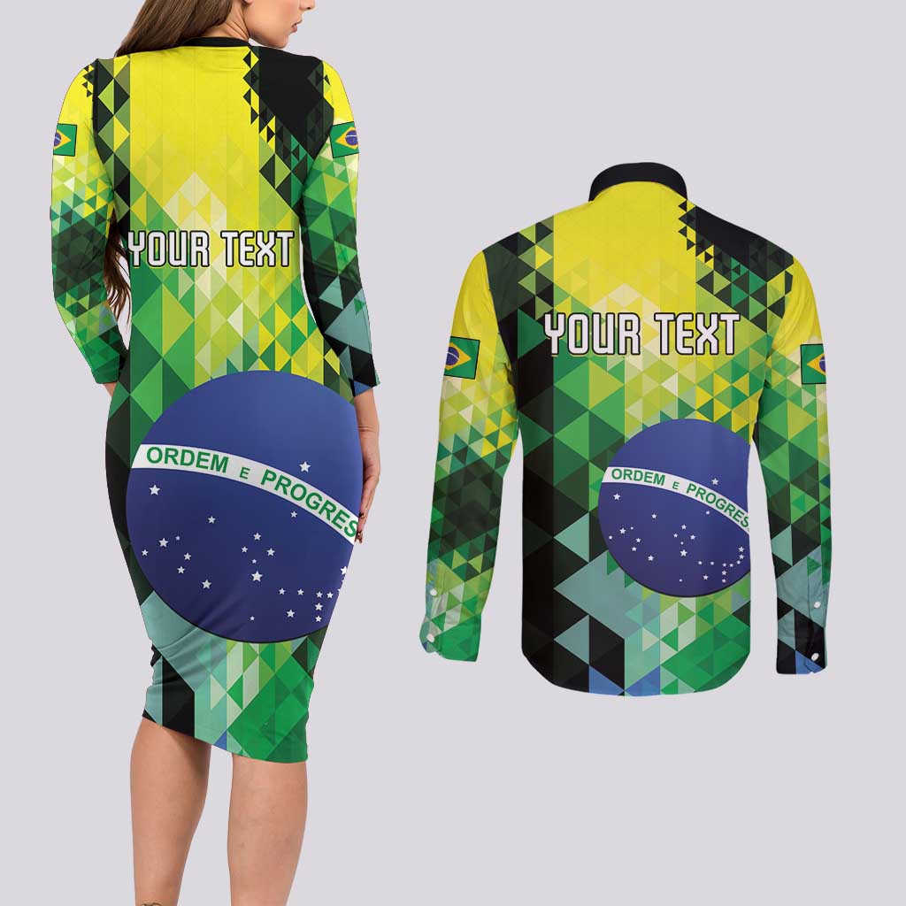 Personalized Brasil Couples Matching Long Sleeve Bodycon Dress and Long Sleeve Button Shirt Dynamic Sporty Style