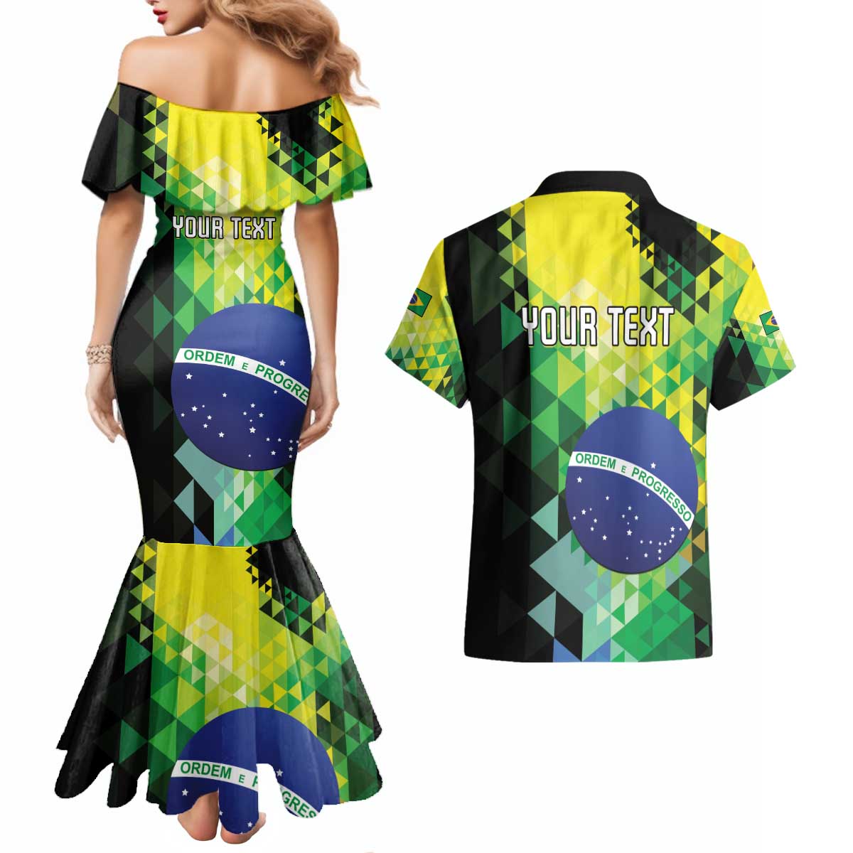 Personalized Brasil Couples Matching Mermaid Dress and Hawaiian Shirt Dynamic Sporty Style