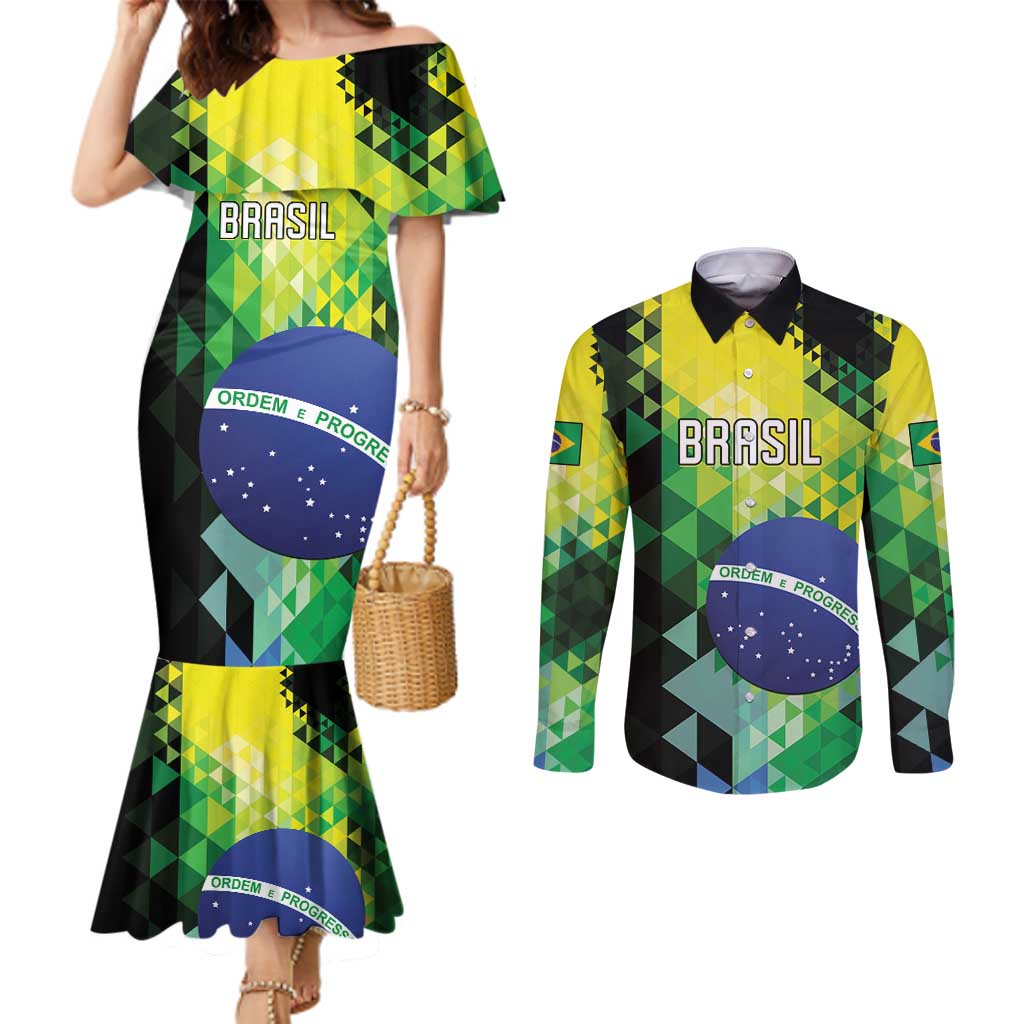 Personalized Brasil Couples Matching Mermaid Dress and Long Sleeve Button Shirt Dynamic Sporty Style