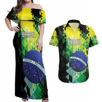 Personalized Brasil Couples Matching Off Shoulder Maxi Dress and Hawaiian Shirt Dynamic Sporty Style