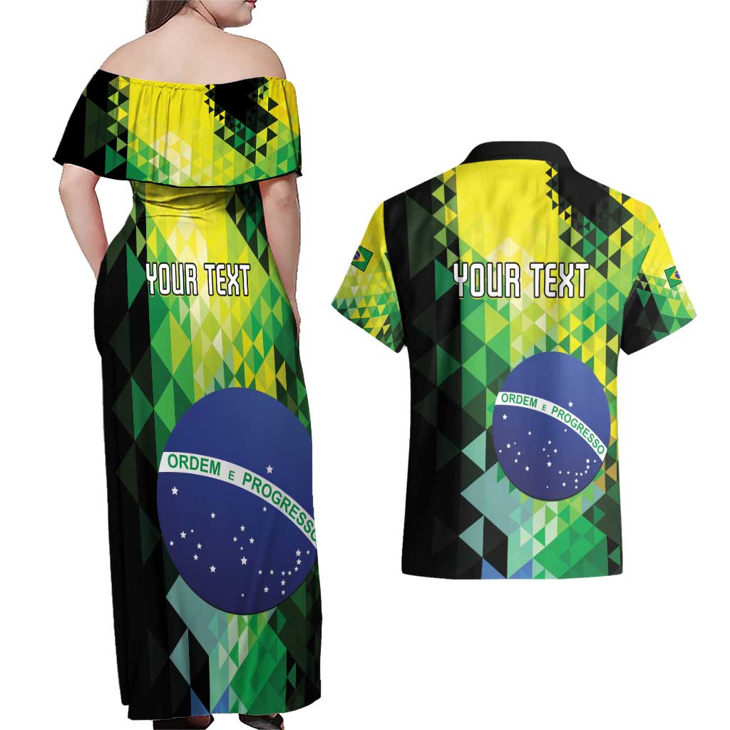 Personalized Brasil Couples Matching Off Shoulder Maxi Dress and Hawaiian Shirt Dynamic Sporty Style