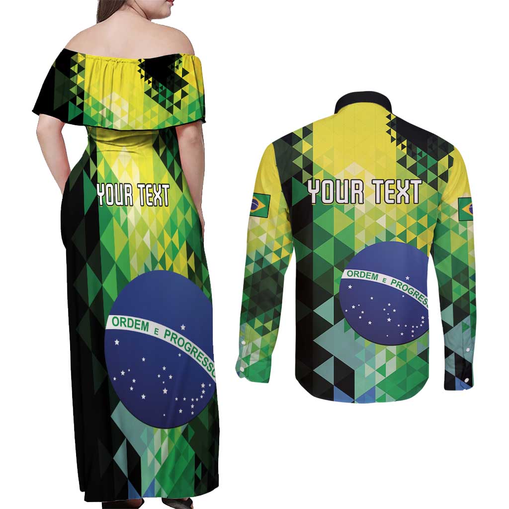 Personalized Brasil Couples Matching Off Shoulder Maxi Dress and Long Sleeve Button Shirt Dynamic Sporty Style