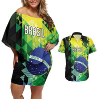Personalized Brasil Couples Matching Off Shoulder Short Dress and Hawaiian Shirt Dynamic Sporty Style