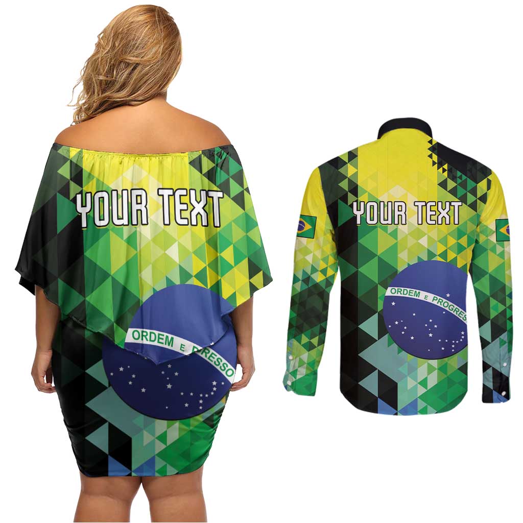 Personalized Brasil Couples Matching Off Shoulder Short Dress and Long Sleeve Button Shirt Dynamic Sporty Style