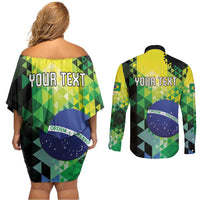 Personalized Brasil Couples Matching Off Shoulder Short Dress and Long Sleeve Button Shirt Dynamic Sporty Style
