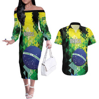 Personalized Brasil Couples Matching Off The Shoulder Long Sleeve Dress and Hawaiian Shirt Dynamic Sporty Style