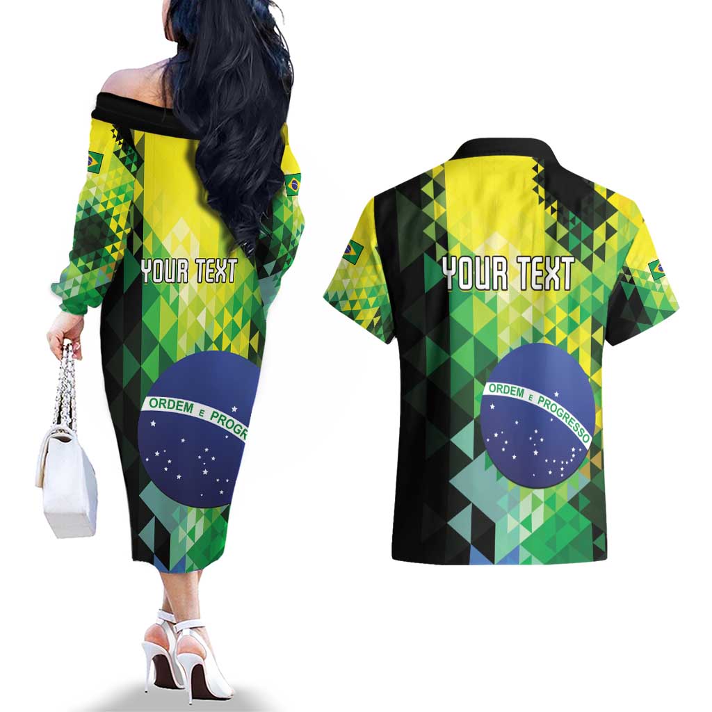 Personalized Brasil Couples Matching Off The Shoulder Long Sleeve Dress and Hawaiian Shirt Dynamic Sporty Style