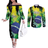 Personalized Brasil Couples Matching Off The Shoulder Long Sleeve Dress and Long Sleeve Button Shirt Dynamic Sporty Style