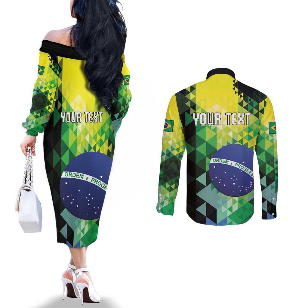 Personalized Brasil Couples Matching Off The Shoulder Long Sleeve Dress and Long Sleeve Button Shirt Dynamic Sporty Style