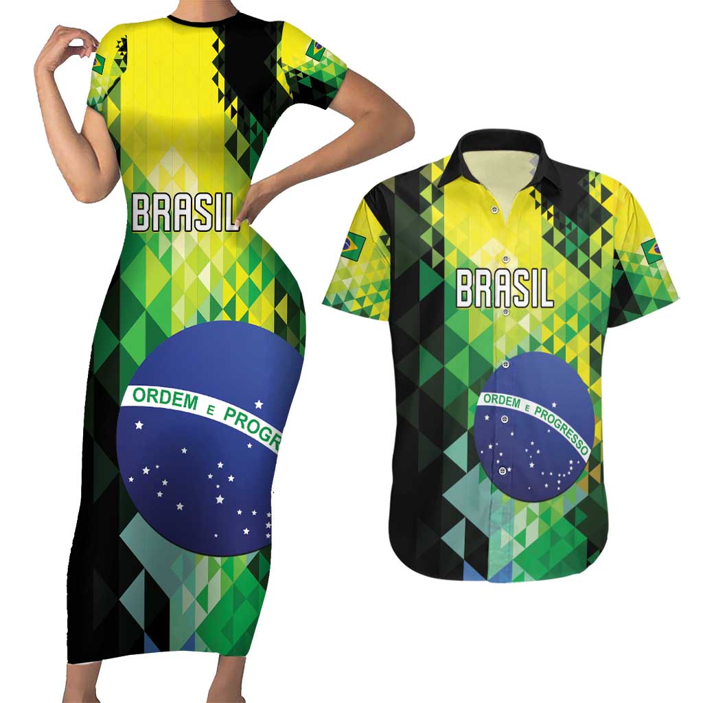 Personalized Brasil Couples Matching Short Sleeve Bodycon Dress and Hawaiian Shirt Dynamic Sporty Style