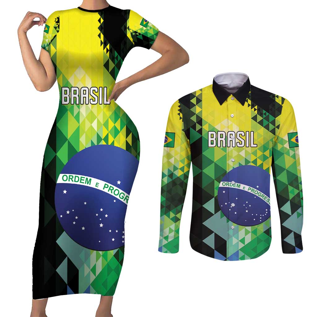 Personalized Brasil Couples Matching Short Sleeve Bodycon Dress and Long Sleeve Button Shirt Dynamic Sporty Style