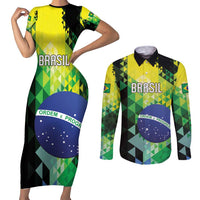 Personalized Brasil Couples Matching Short Sleeve Bodycon Dress and Long Sleeve Button Shirt Dynamic Sporty Style