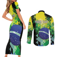 Personalized Brasil Couples Matching Short Sleeve Bodycon Dress and Long Sleeve Button Shirt Dynamic Sporty Style