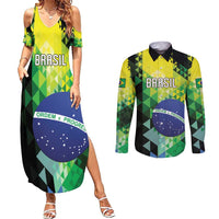 Personalized Brasil Couples Matching Summer Maxi Dress and Long Sleeve Button Shirt Dynamic Sporty Style