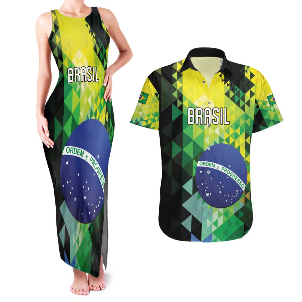 Personalized Brasil Couples Matching Tank Maxi Dress and Hawaiian Shirt Dynamic Sporty Style