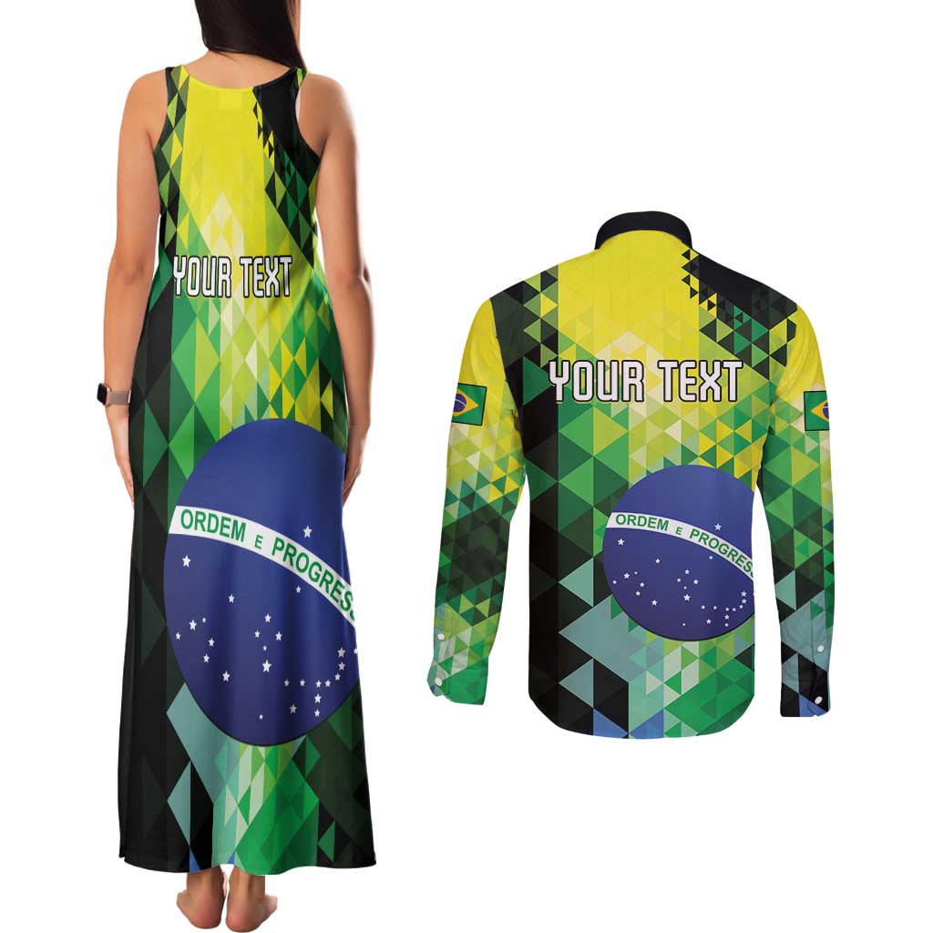 Personalized Brasil Couples Matching Tank Maxi Dress and Long Sleeve Button Shirt Dynamic Sporty Style