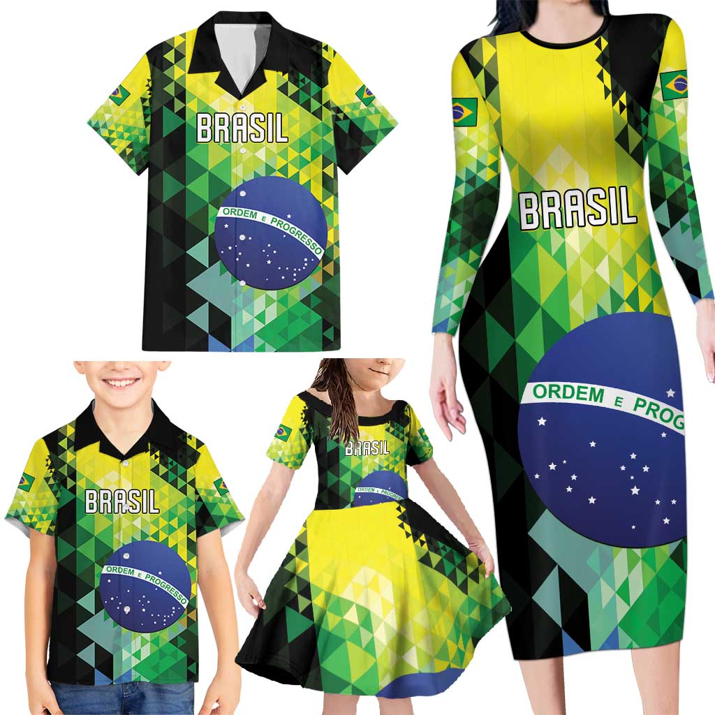 Personalized Brasil Family Matching Long Sleeve Bodycon Dress and Hawaiian Shirt Dynamic Sporty Style