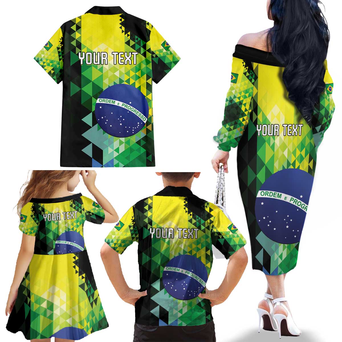 Personalized Brasil Family Matching Off The Shoulder Long Sleeve Dress and Hawaiian Shirt Dynamic Sporty Style