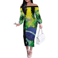 Personalized Brasil Family Matching Off The Shoulder Long Sleeve Dress and Hawaiian Shirt Dynamic Sporty Style