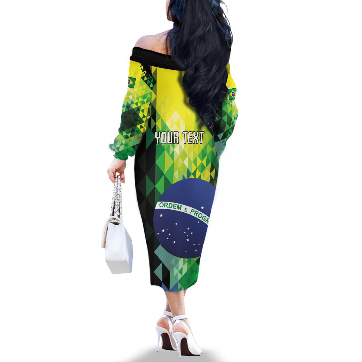 Personalized Brasil Family Matching Off The Shoulder Long Sleeve Dress and Hawaiian Shirt Dynamic Sporty Style