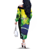 Personalized Brasil Family Matching Off The Shoulder Long Sleeve Dress and Hawaiian Shirt Dynamic Sporty Style