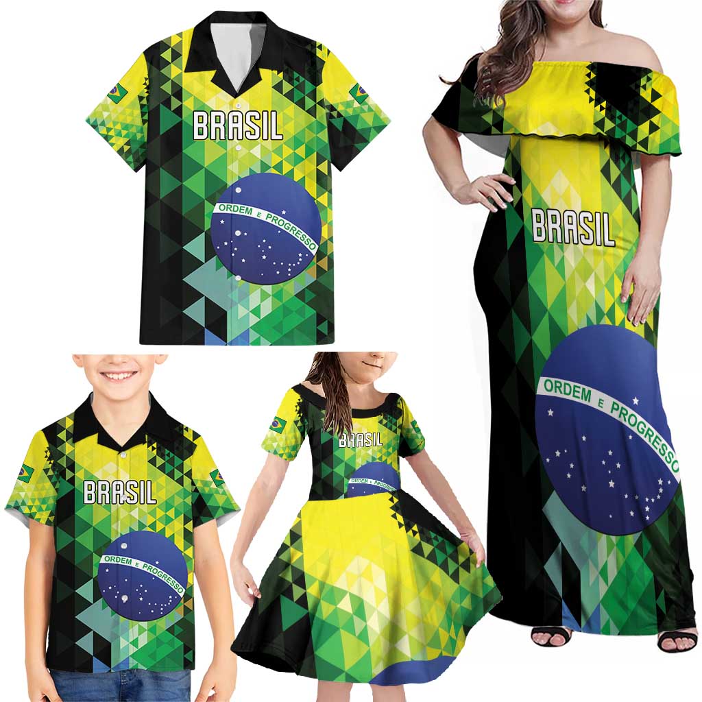 Personalized Brasil Family Matching Off Shoulder Maxi Dress and Hawaiian Shirt Dynamic Sporty Style