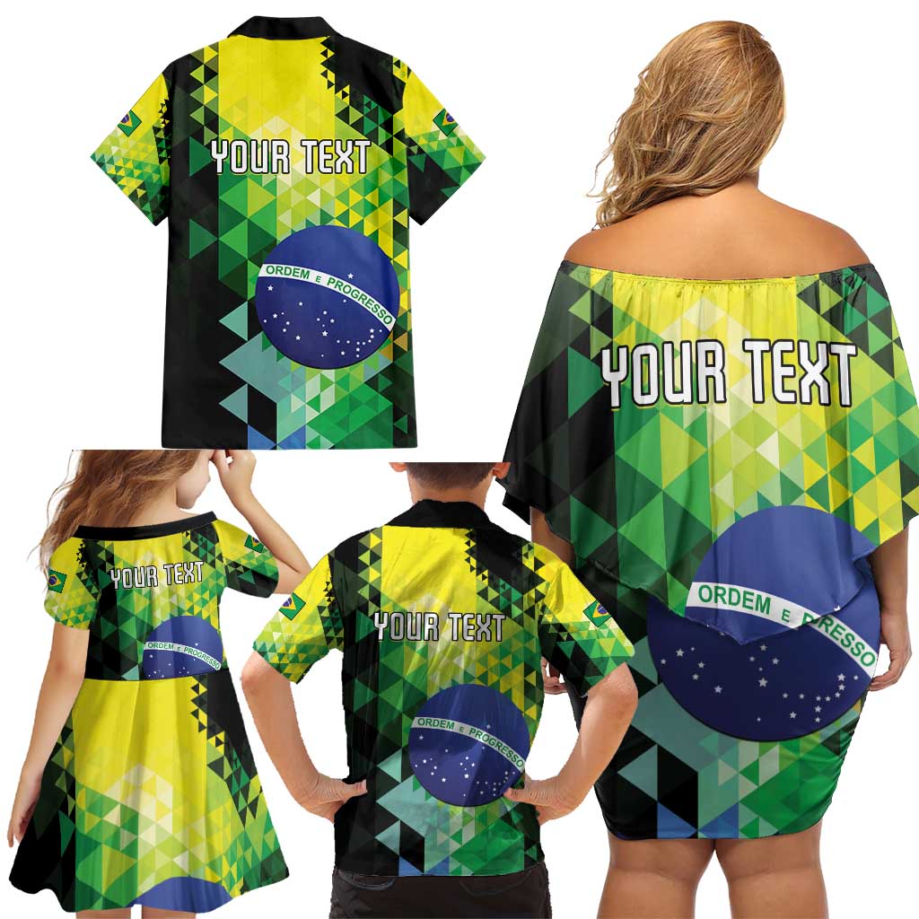 Personalized Brasil Family Matching Off Shoulder Short Dress and Hawaiian Shirt Dynamic Sporty Style