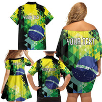 Personalized Brasil Family Matching Off Shoulder Short Dress and Hawaiian Shirt Dynamic Sporty Style