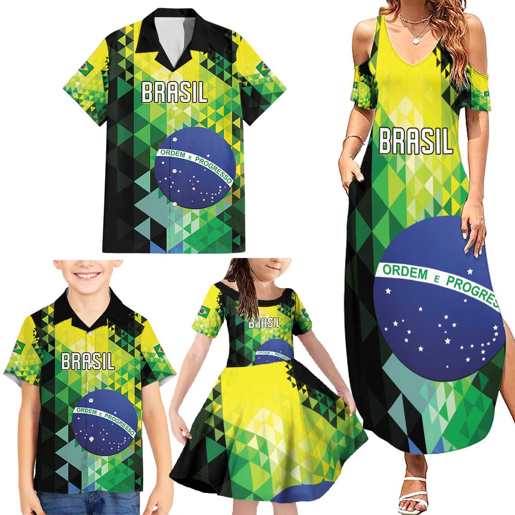 Personalized Brasil Family Matching Summer Maxi Dress and Hawaiian Shirt Dynamic Sporty Style