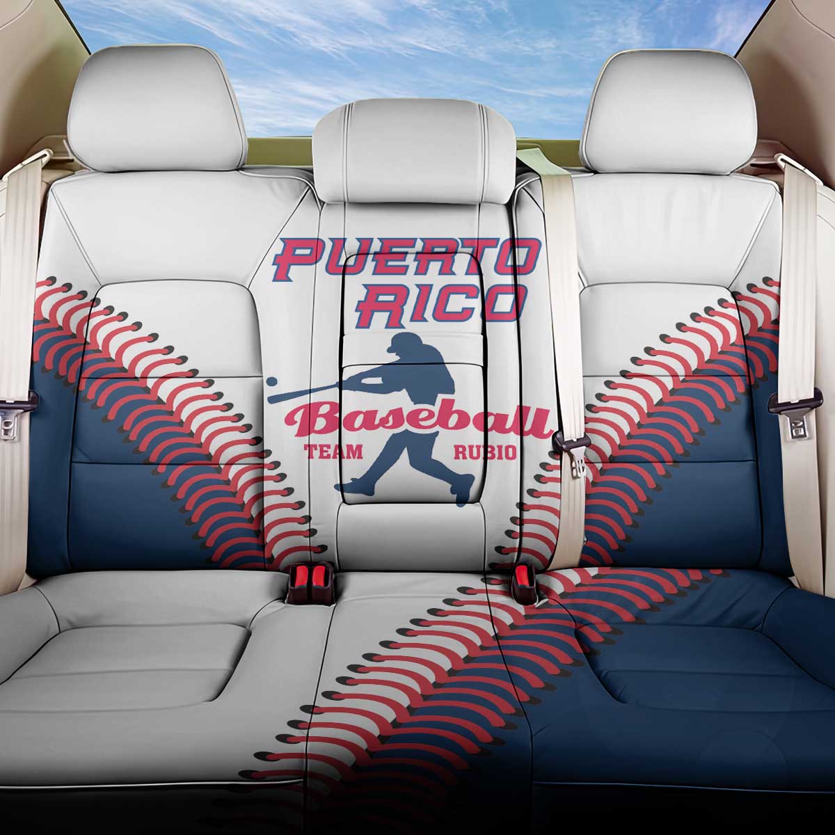 Baseball Puerto Rico 2025 Back Car Seat Cover Team Rubio Retro Style