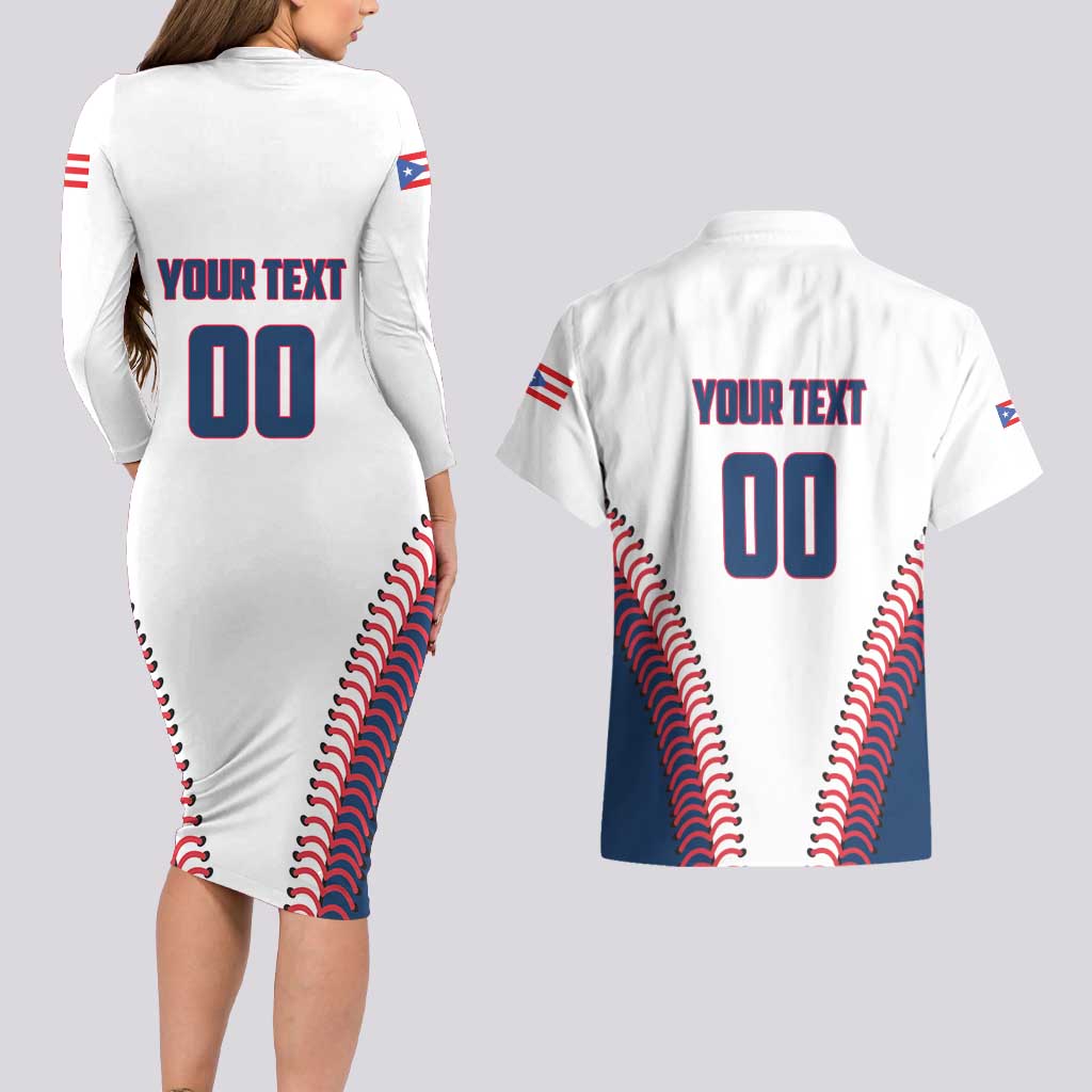 Custom Baseball Puerto Rico 2025 Couples Matching Long Sleeve Bodycon Dress and Hawaiian Shirt Team Rubio Retro Style