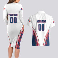 Custom Baseball Puerto Rico 2025 Couples Matching Long Sleeve Bodycon Dress and Hawaiian Shirt Team Rubio Retro Style