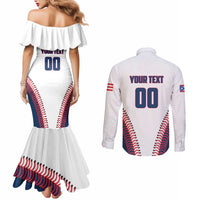 Custom Baseball Puerto Rico 2025 Couples Matching Mermaid Dress and Long Sleeve Button Shirt Team Rubio Retro Style