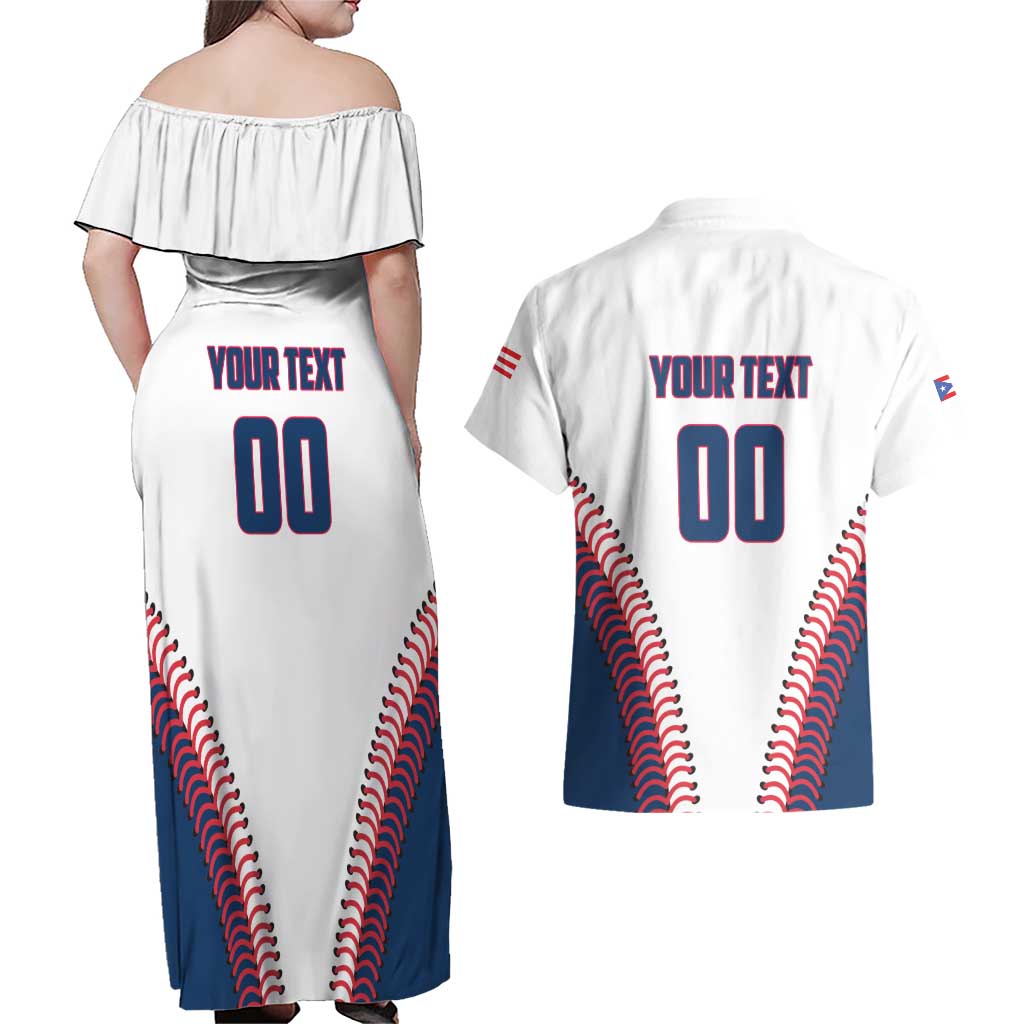 Custom Baseball Puerto Rico 2025 Couples Matching Off Shoulder Maxi Dress and Hawaiian Shirt Team Rubio Retro Style