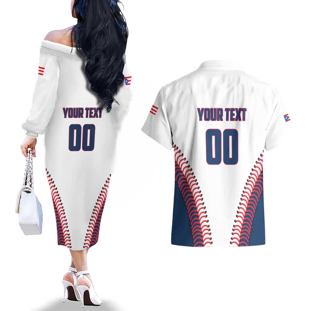 Custom Baseball Puerto Rico 2025 Couples Matching Off The Shoulder Long Sleeve Dress and Hawaiian Shirt Team Rubio Retro Style