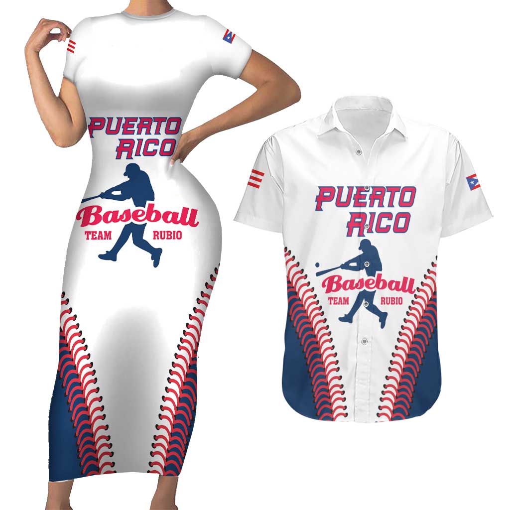 Custom Baseball Puerto Rico 2025 Couples Matching Short Sleeve Bodycon Dress and Hawaiian Shirt Team Rubio Retro Style