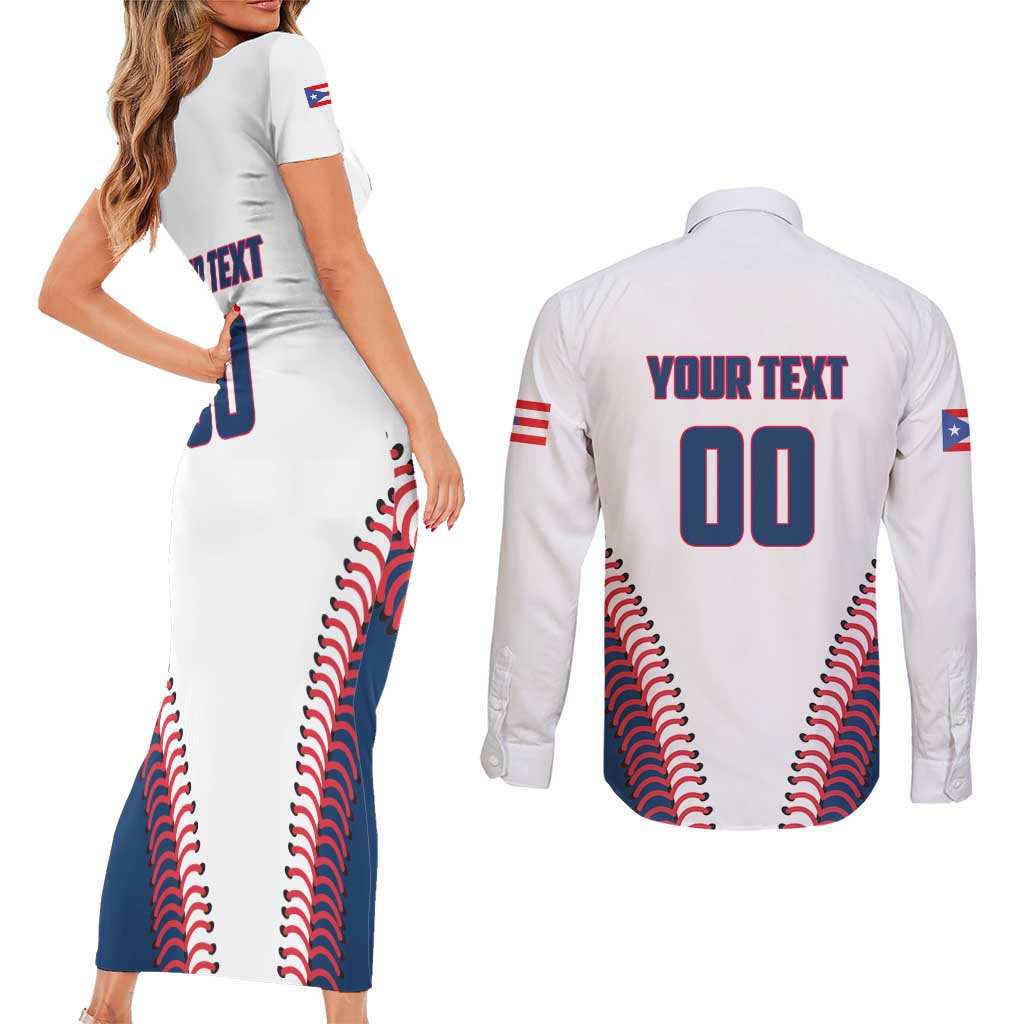 Custom Baseball Puerto Rico 2025 Couples Matching Short Sleeve Bodycon Dress and Long Sleeve Button Shirt Team Rubio Retro Style