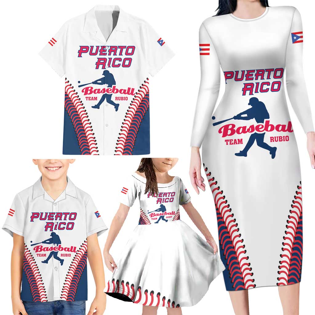 Custom Baseball Puerto Rico 2025 Family Matching Long Sleeve Bodycon Dress and Hawaiian Shirt Team Rubio Retro Style