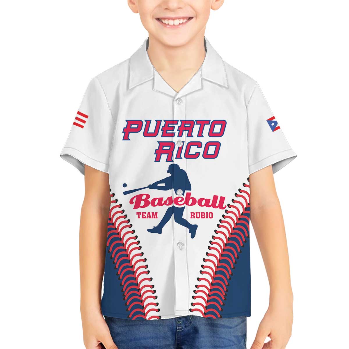 Custom Baseball Puerto Rico 2025 Family Matching Off The Shoulder Long Sleeve Dress and Hawaiian Shirt Team Rubio Retro Style