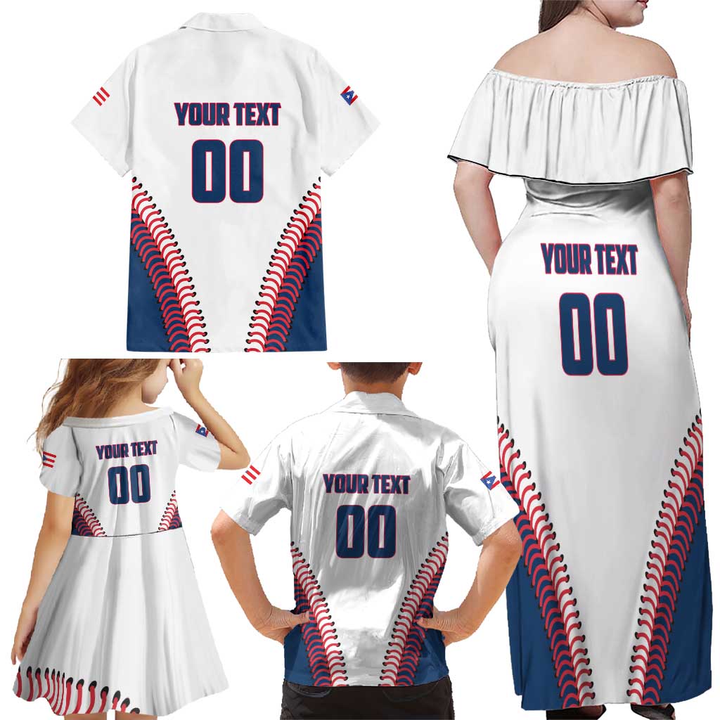 Custom Baseball Puerto Rico 2025 Family Matching Off Shoulder Maxi Dress and Hawaiian Shirt Team Rubio Retro Style