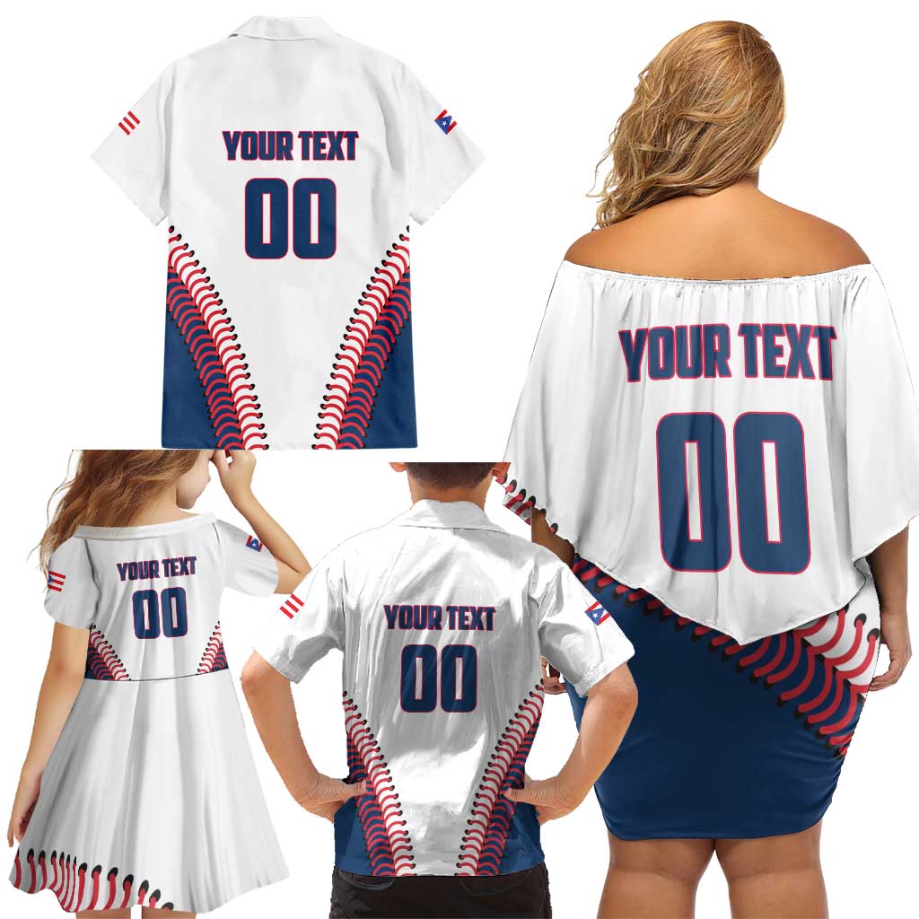 Custom Baseball Puerto Rico 2025 Family Matching Off Shoulder Short Dress and Hawaiian Shirt Team Rubio Retro Style