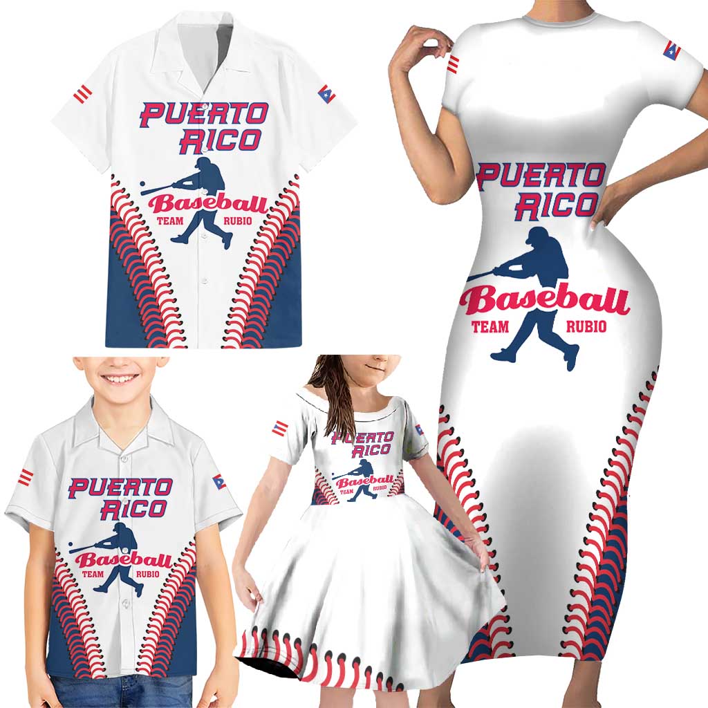 Custom Baseball Puerto Rico 2025 Family Matching Short Sleeve Bodycon Dress and Hawaiian Shirt Team Rubio Retro Style