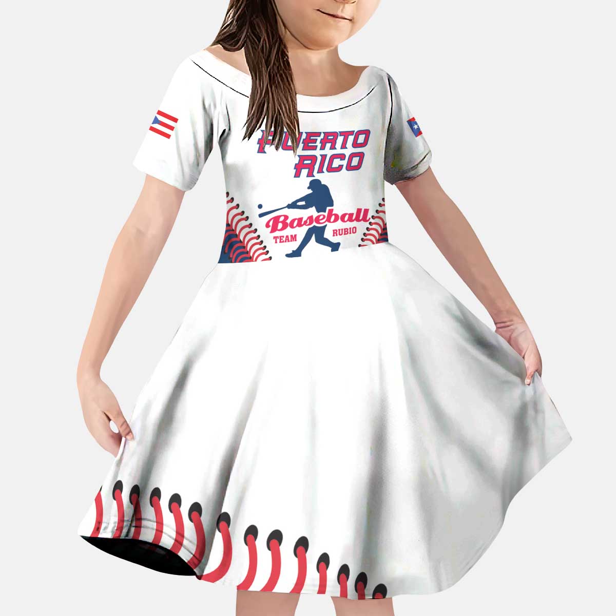 Custom Baseball Puerto Rico 2025 Kid Short Sleeve Dress Team Rubio Retro Style