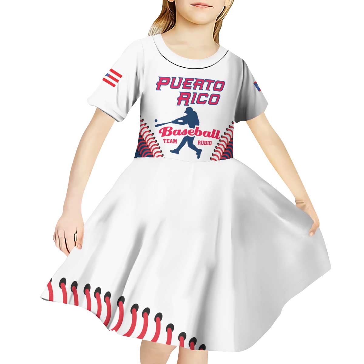 Custom Baseball Puerto Rico 2025 Kid Short Sleeve Dress Team Rubio Retro Style