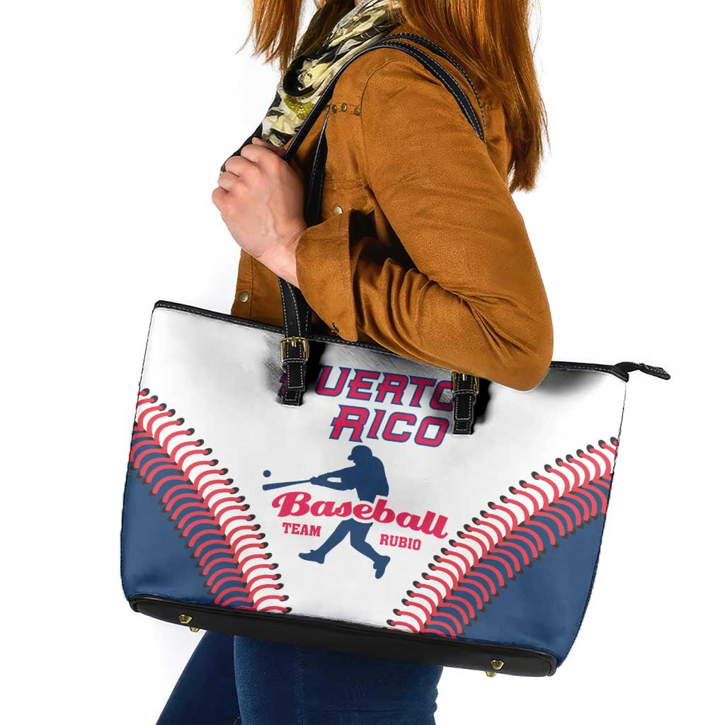 Baseball Puerto Rico 2025 Leather Tote Bag Team Rubio Retro Style