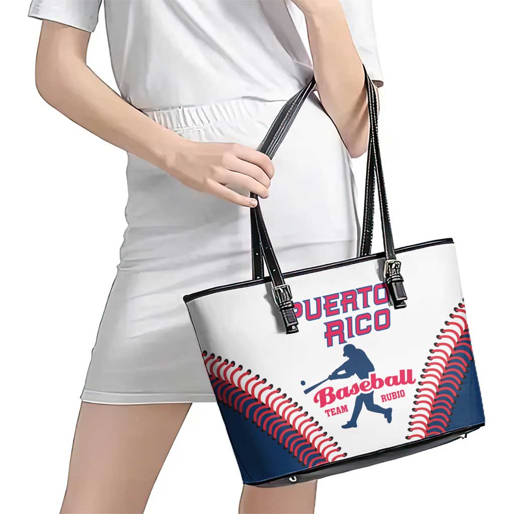 Baseball Puerto Rico 2025 Leather Tote Bag Team Rubio Retro Style